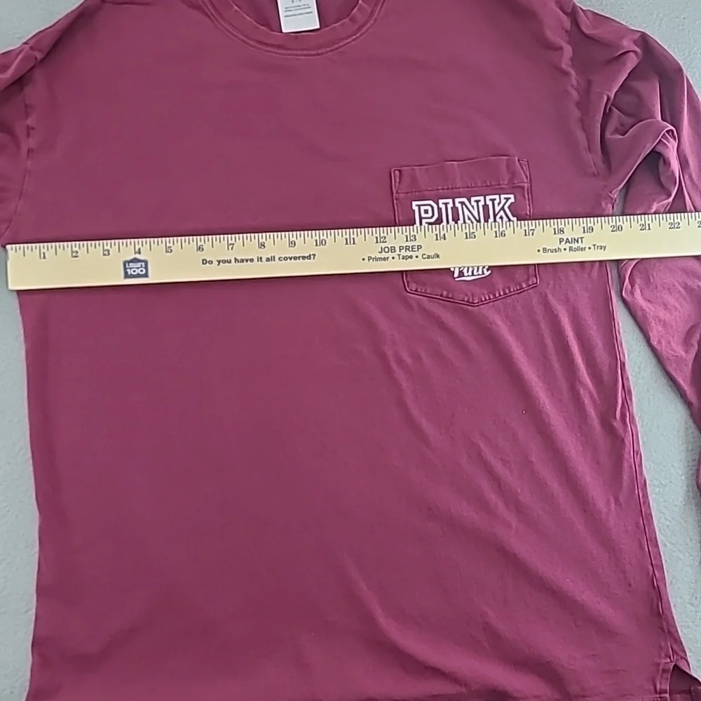 PINK Victoria's Secret Long Sleeve Pink Nation Maroon Tee Shirt - Size Small - Picture 10 of 11